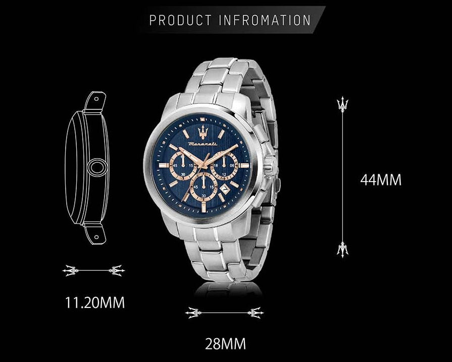 Maserati Successo Chronograph Blue Dial Silver Steel Strap Watch for Men - R8873621037