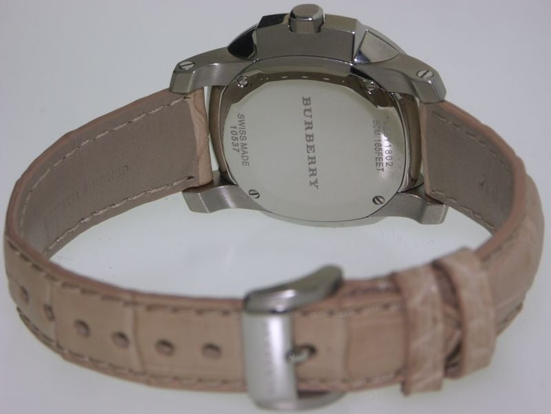 Burberry The Britain Diamonds Pink Dial Pink Leather Strap Watch for Women - BBY1802