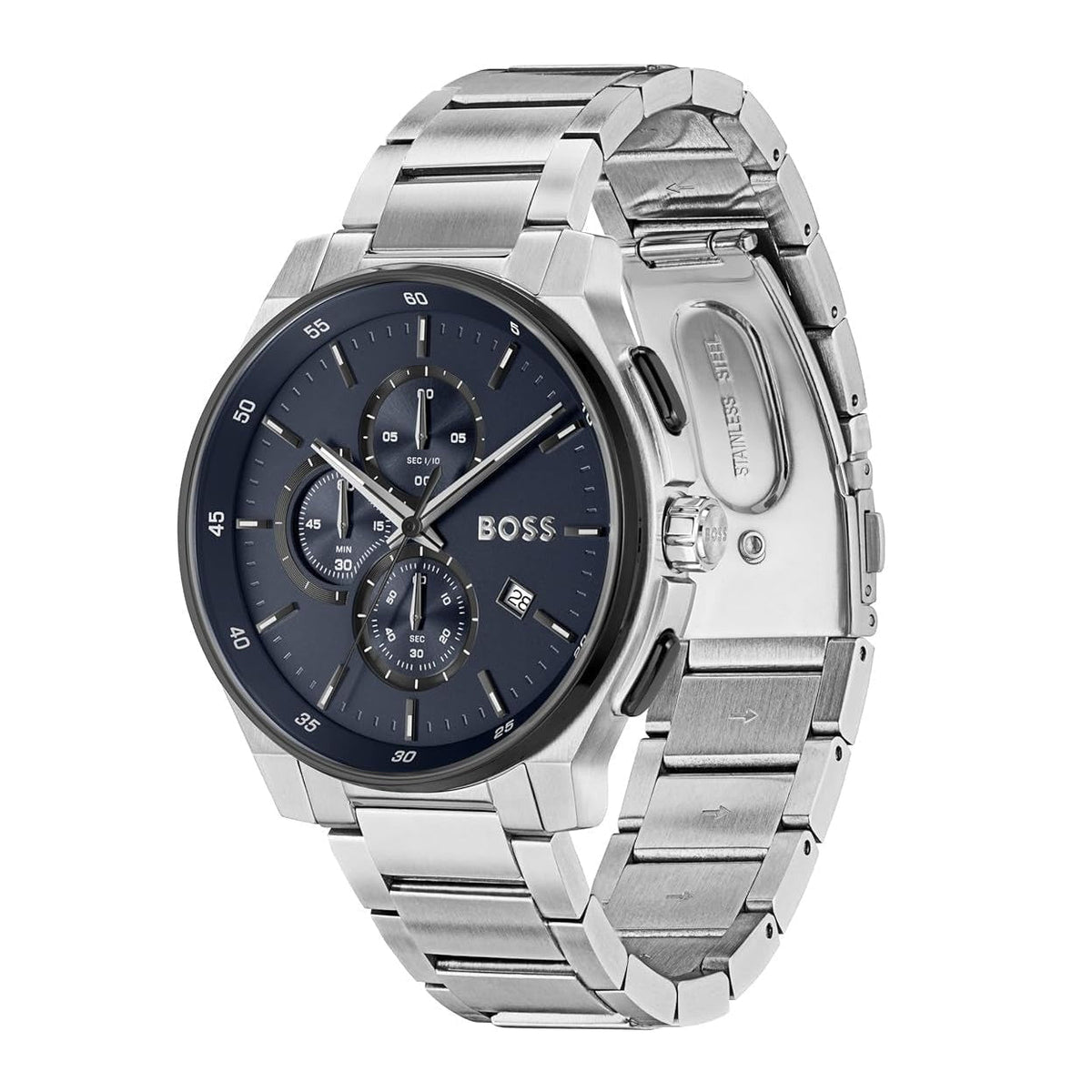Hugo Boss Peak 2.0 Chronograph Blue Dial SIlver Steel Strap Watch for Men - 1514189