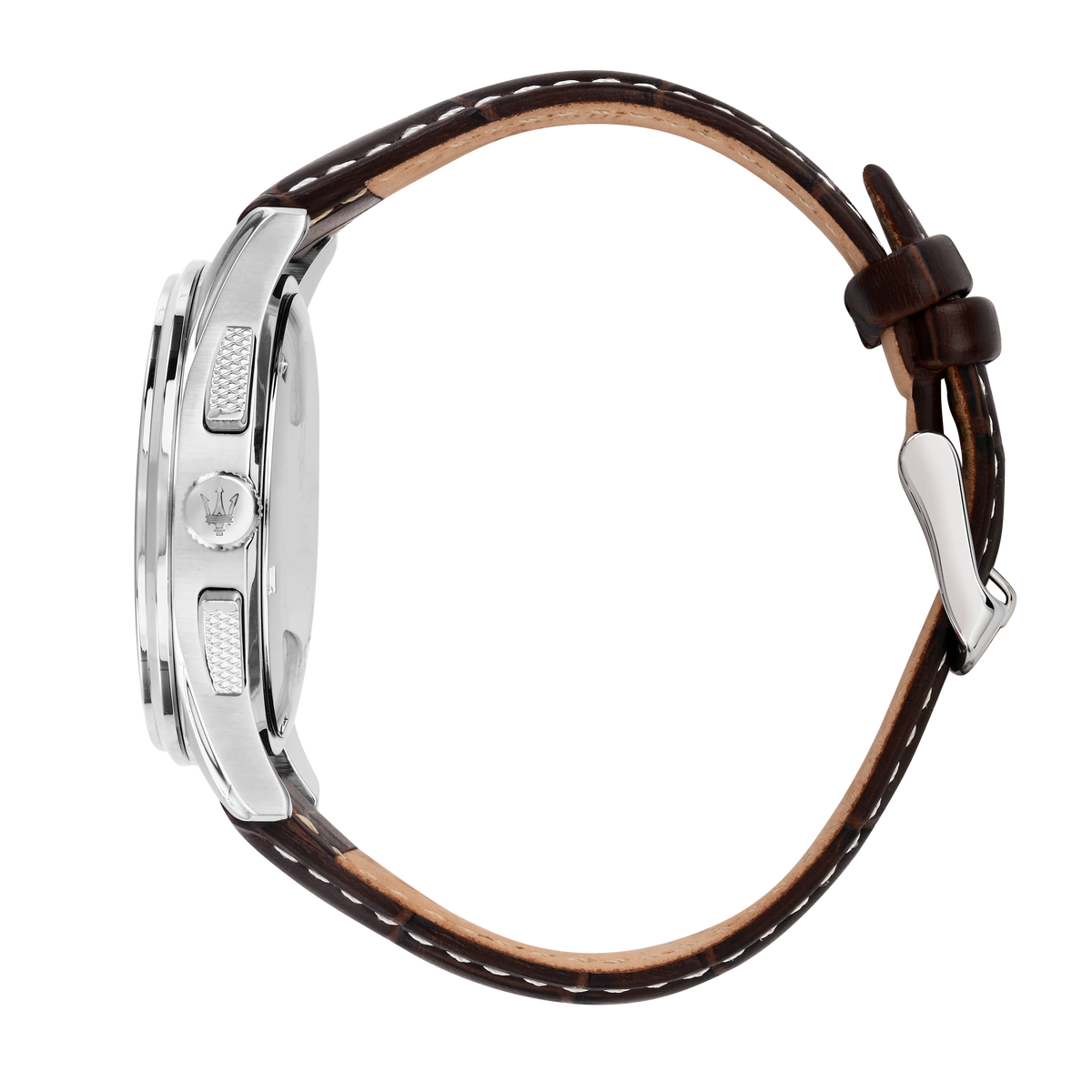 Maserati Sorpasso Chronograph White Dial Brown Leather Strap Watch for Men - R8871624010