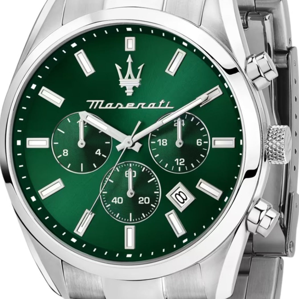 Maserati Attrazione Chronograph Green Dial Silver Steel Strap Watch for Men - R8853151011