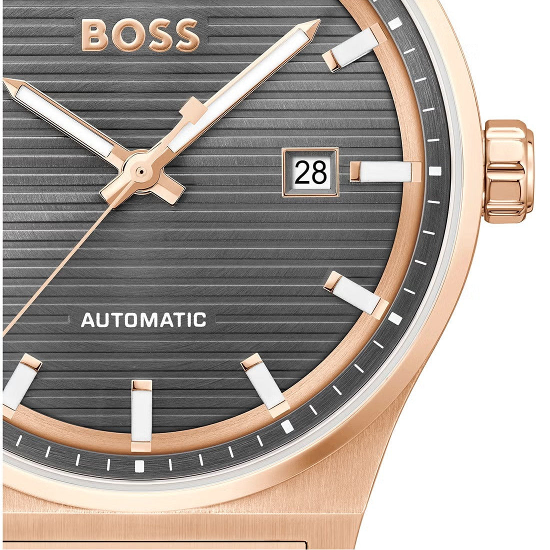 Hugo Boss Candor Automatic Grey Dial Rose Gold Steel Strap Watch for Men - 1514185