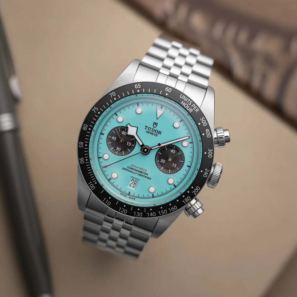 Tudor Black Bay Chrono Blue Dial Silver Steel Strap Watch for Men - M79360N-0024