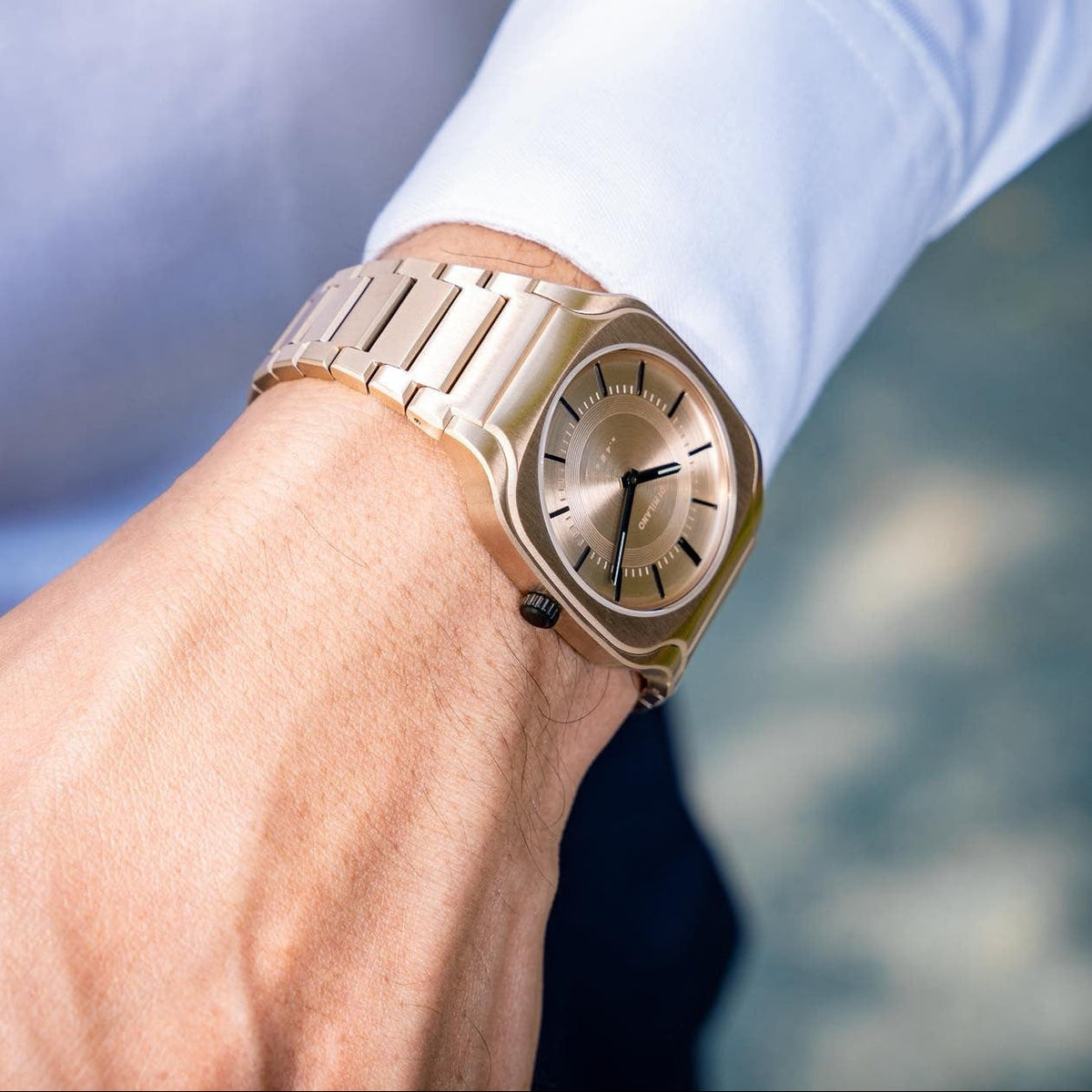D1 Milano Square Champagne Gold Dial Gold Steel Strap Watch for Unisex - D1-SQBJ04