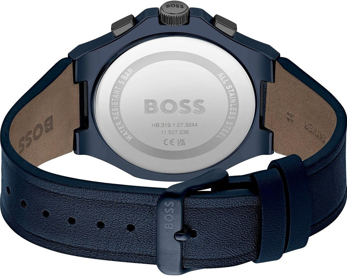 Hugo Boss Taper Chronograph Black Dial Blue Leather Strap Watch for Men - 1514086