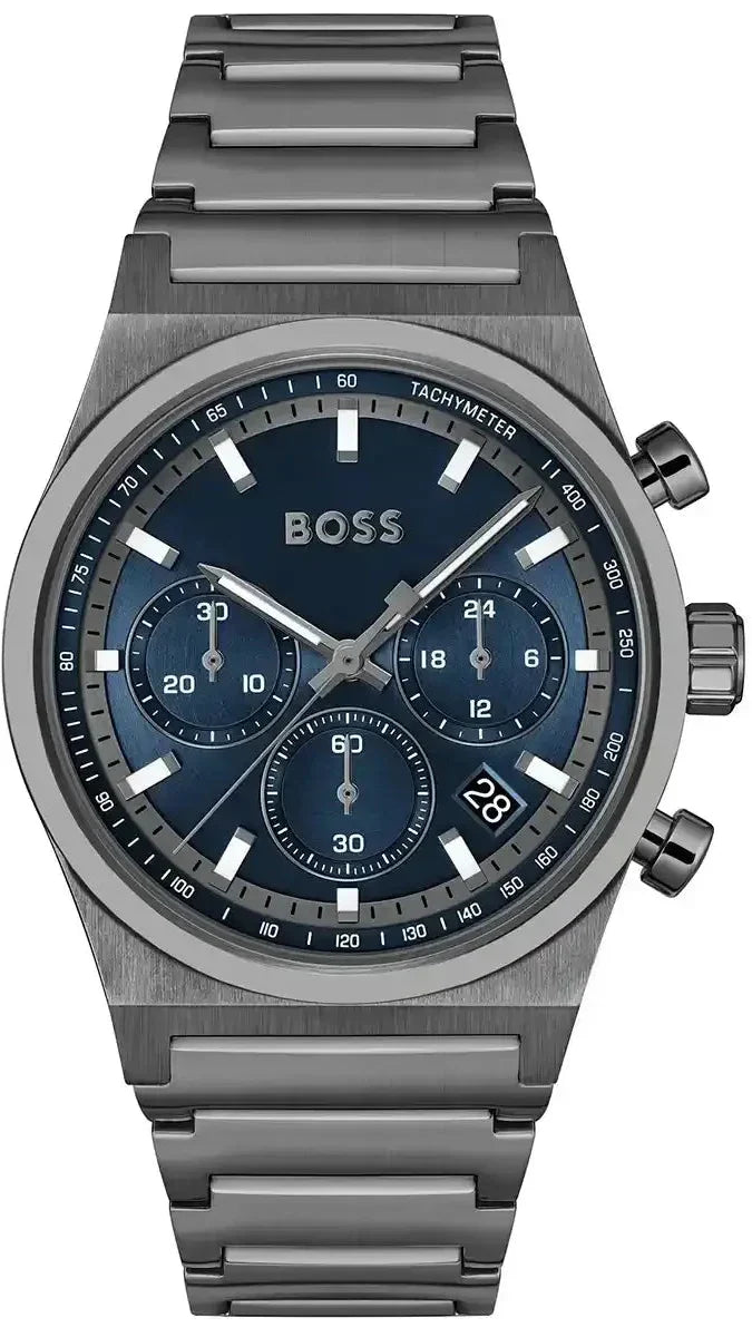 Hugo Boss Candor Chronograph Blue Dial Grey Steel Strap Watch for Men - 1514223
