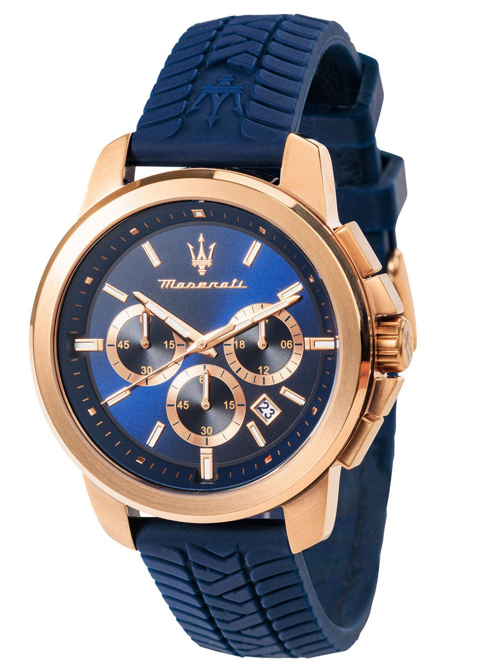 Maserati Successo Chronograph Blue Dial Blue Silicone Strap Watch for Men - R8871621034