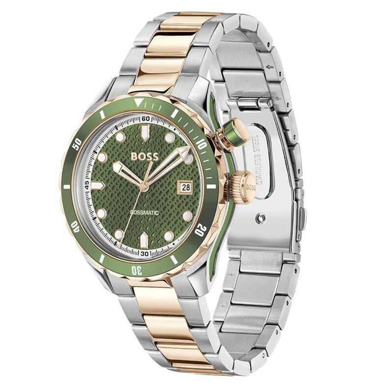 Hugo Boss Bossmatic Automatic Green Dial Two Tone Steel Strap Watch for Men - 1514181