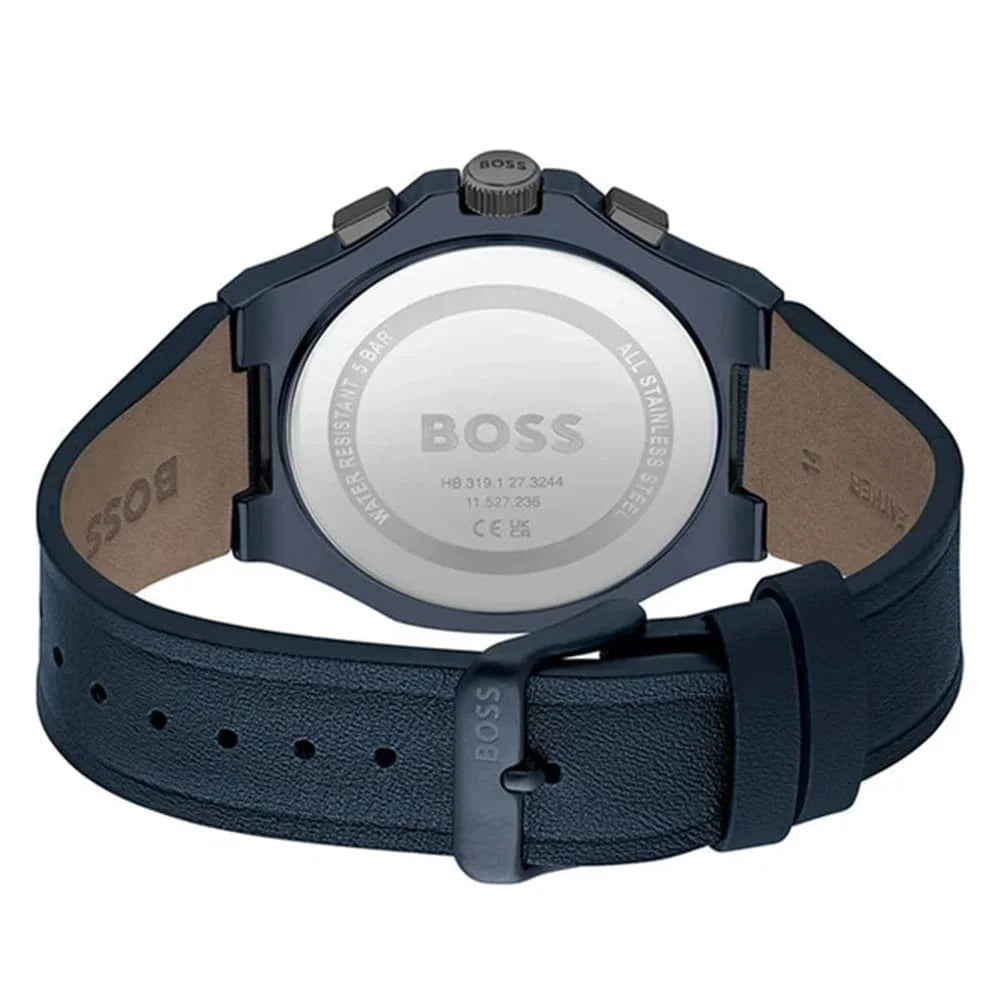 Hugo Boss Taper Chronograph Black Dial Blue Leather Strap Watch for Men - 1514086