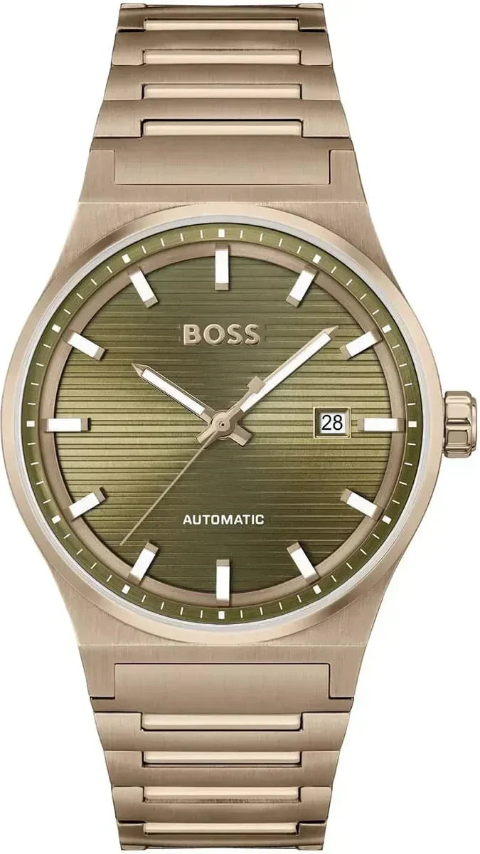 Hugo Boss Candor Automatic Olive Green Dial Brown Steel Strap Watch for Men - 1514184