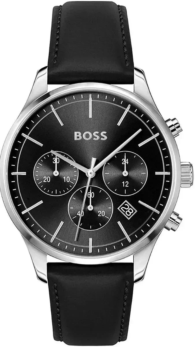 Hugo Boss Avery Chronograph Black Dial Black Leatherr Strap Watch for Men - 1514211