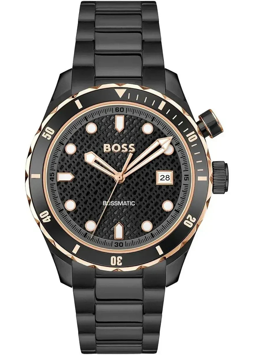 Hugo Boss Bossmatic Automatic Black Dial Black Steel Strap Watch for Men - 1514215