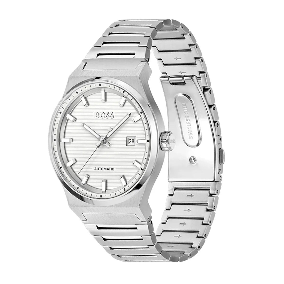 Hugo Boss Candor Automatic White Dial Silver Steel Strap Watch for Men - 1514186