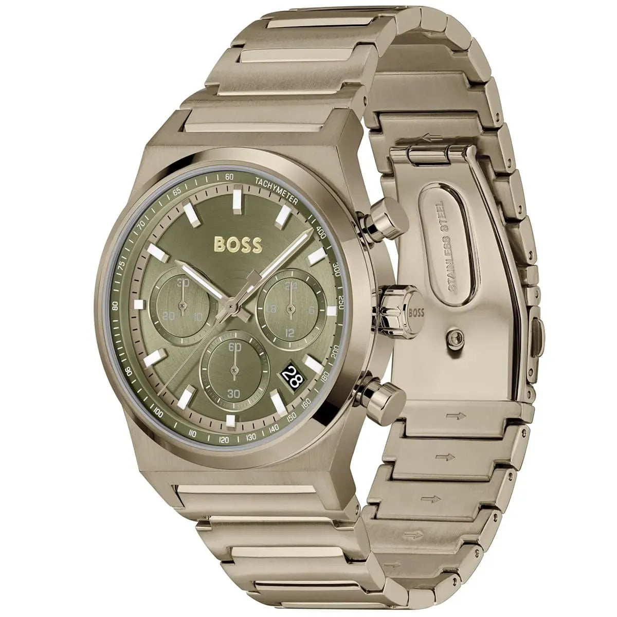 Hugo Boss Candor Chronograph Green Dial Brown Steel Strap Watch for Men - 1514222