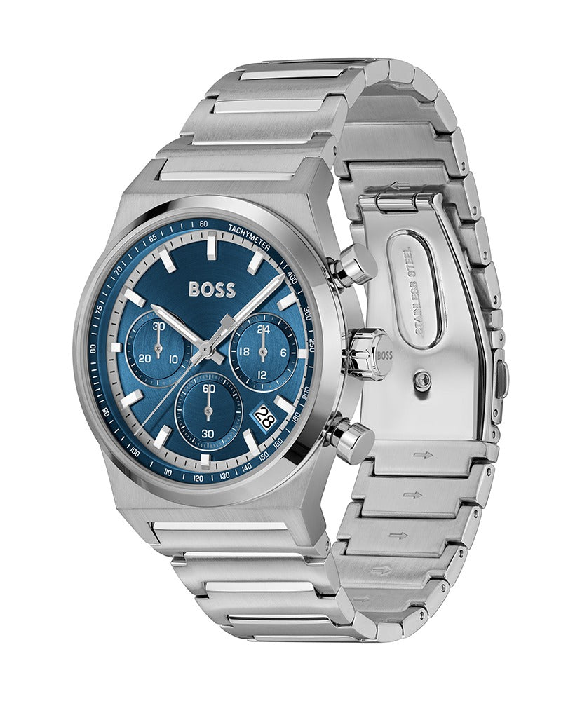 Hugo Boss Candor Chronograph Blue Dial Silver Steel Strap Watch for Men - 1514250