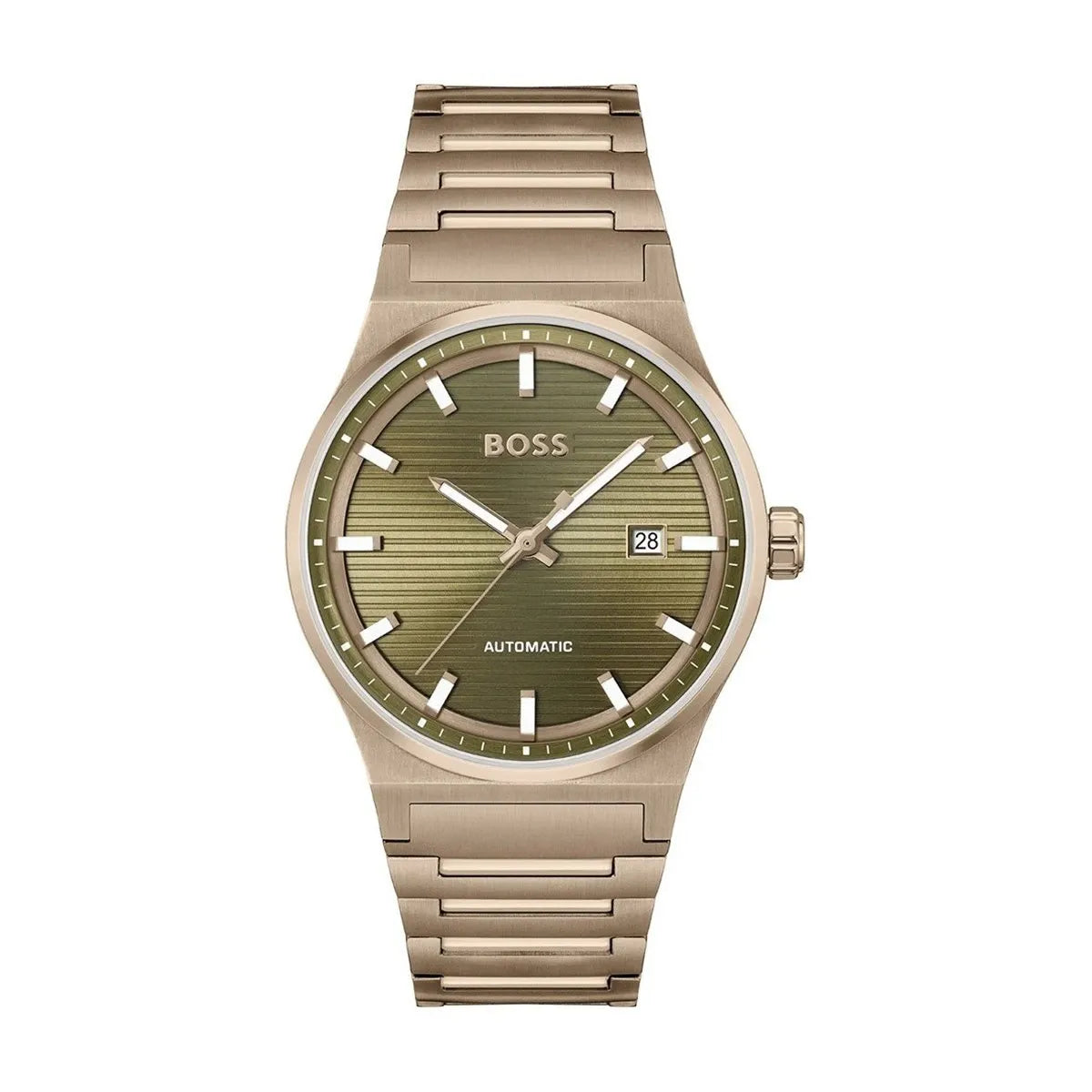 Hugo Boss Candor Automatic Olive Green Dial Brown Steel Strap Watch for Men - 1514184