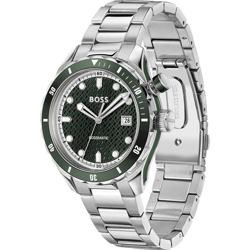 Hugo Boss Bossmatic Automatic Green Dial Silver Steel Strap Watch for Men - 1514178
