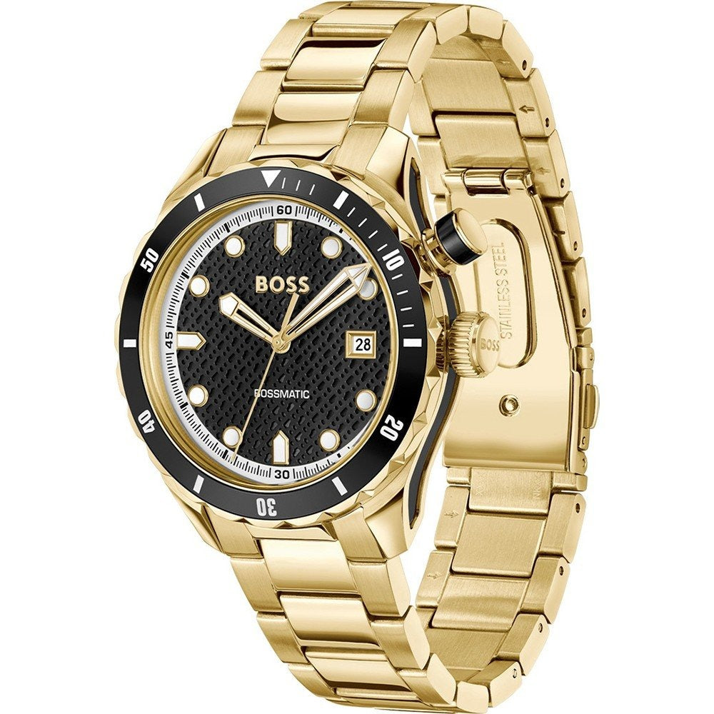 Hugo Boss Bossmatic Automatic Black Dial Gold Steel Strap Watch for Men - 1514180