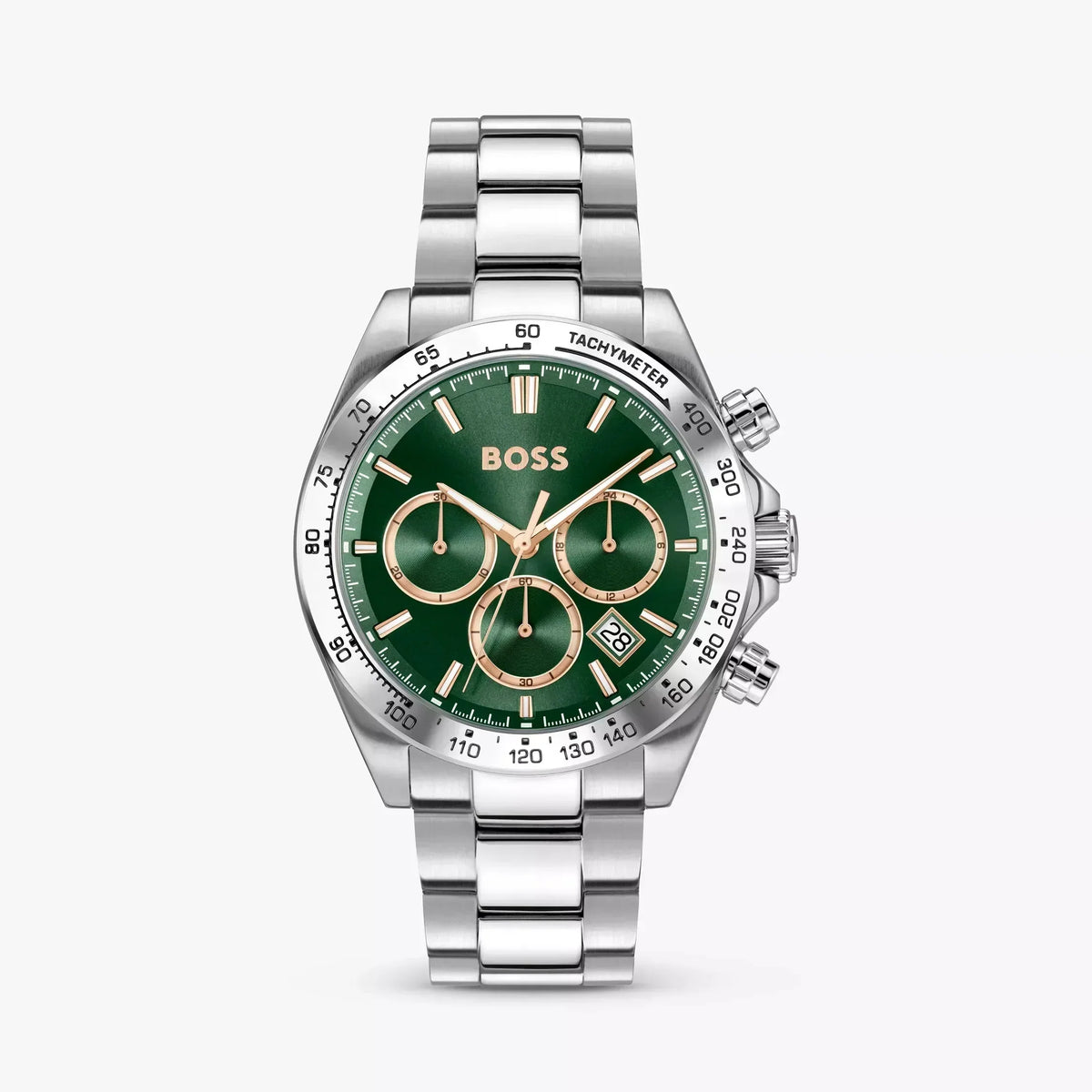 Hugo Boss Hero 2.0 Chronograph Green Dial Silver Steel Strap Watch for Men - 1514268
