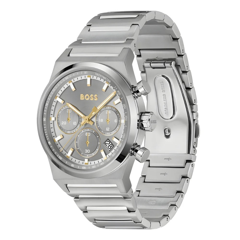 Hugo Boss Candor Chronograph Silver Dial Silver Steel Strap Watch for Men - 1514221