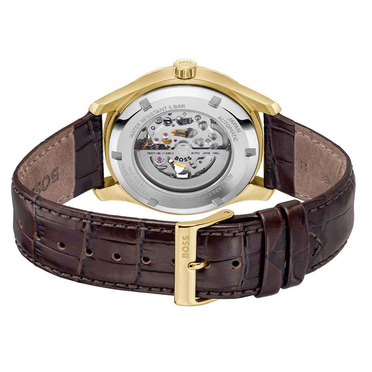 Hugo Boss Principle Skeleton Grey Dial Brown Leather Strap Watch for Men - 1514235