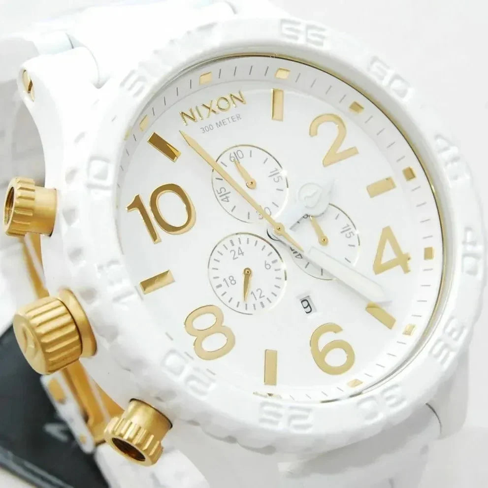 Nixon 51-30 Chronograph White Dial White Steel Strap Watch for Men - A083-1035