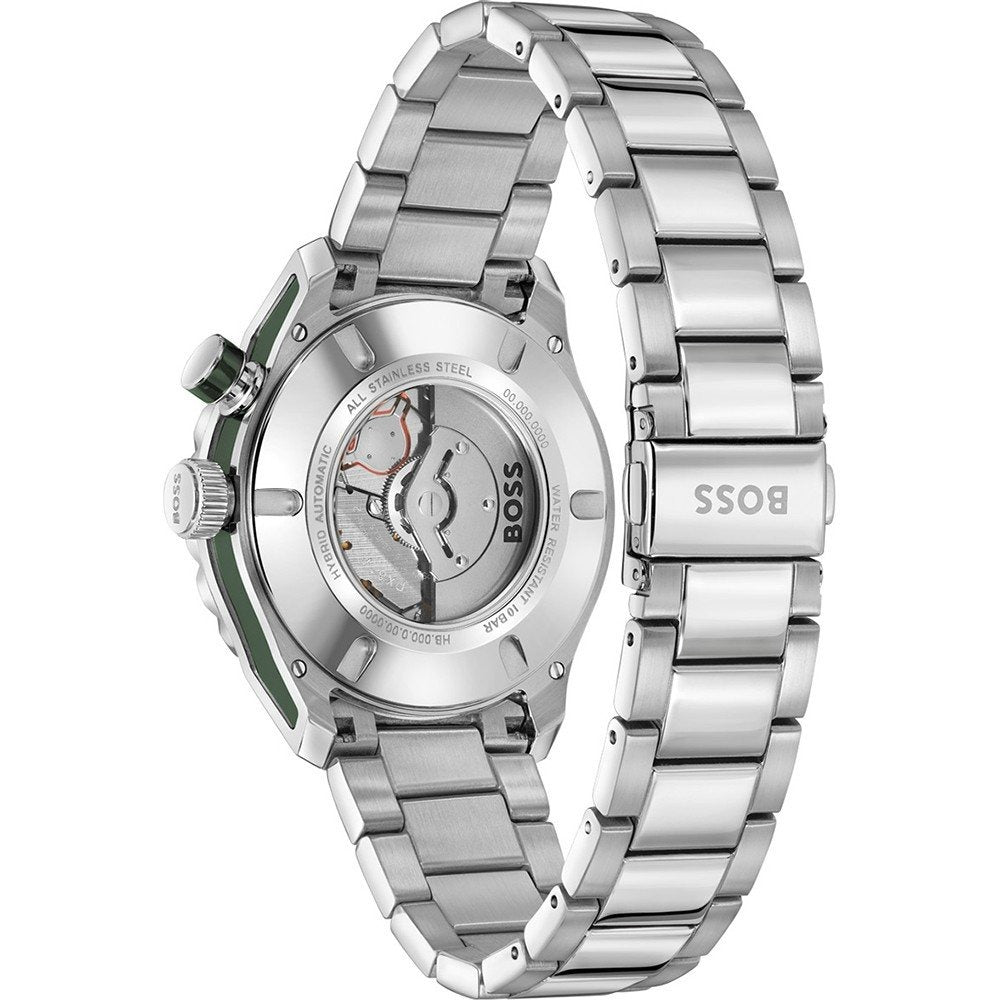 Hugo Boss Bossmatic Automatic Green Dial Silver Steel Strap Watch for Men - 1514178