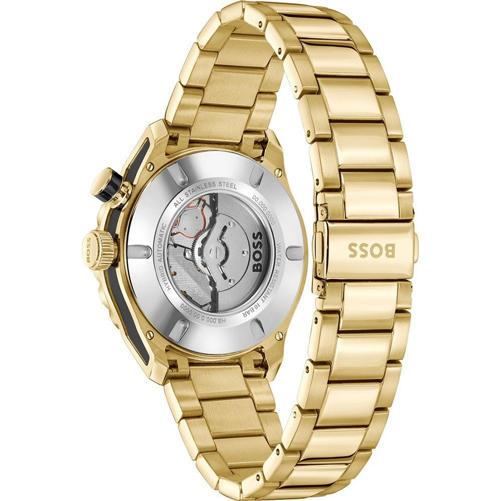 Hugo Boss Bossmatic Automatic Black Dial Gold Steel Strap Watch for Men - 1514180