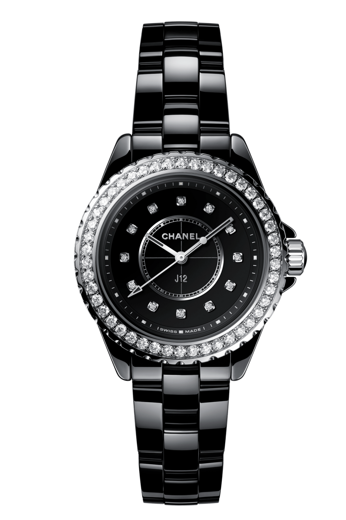  Shop Authentic Chanel J12 Diamonds Ceramic Black Dial Black Steel Strap Watch for Women - J12 H3108 - Luxxuri