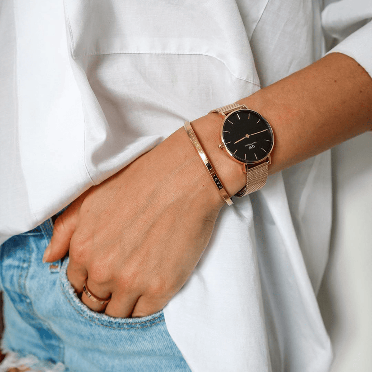 Daniel Wellington Classic Petite Evergold Black Dial Gold Mesh Bracelet Watch For Women - DW00100349