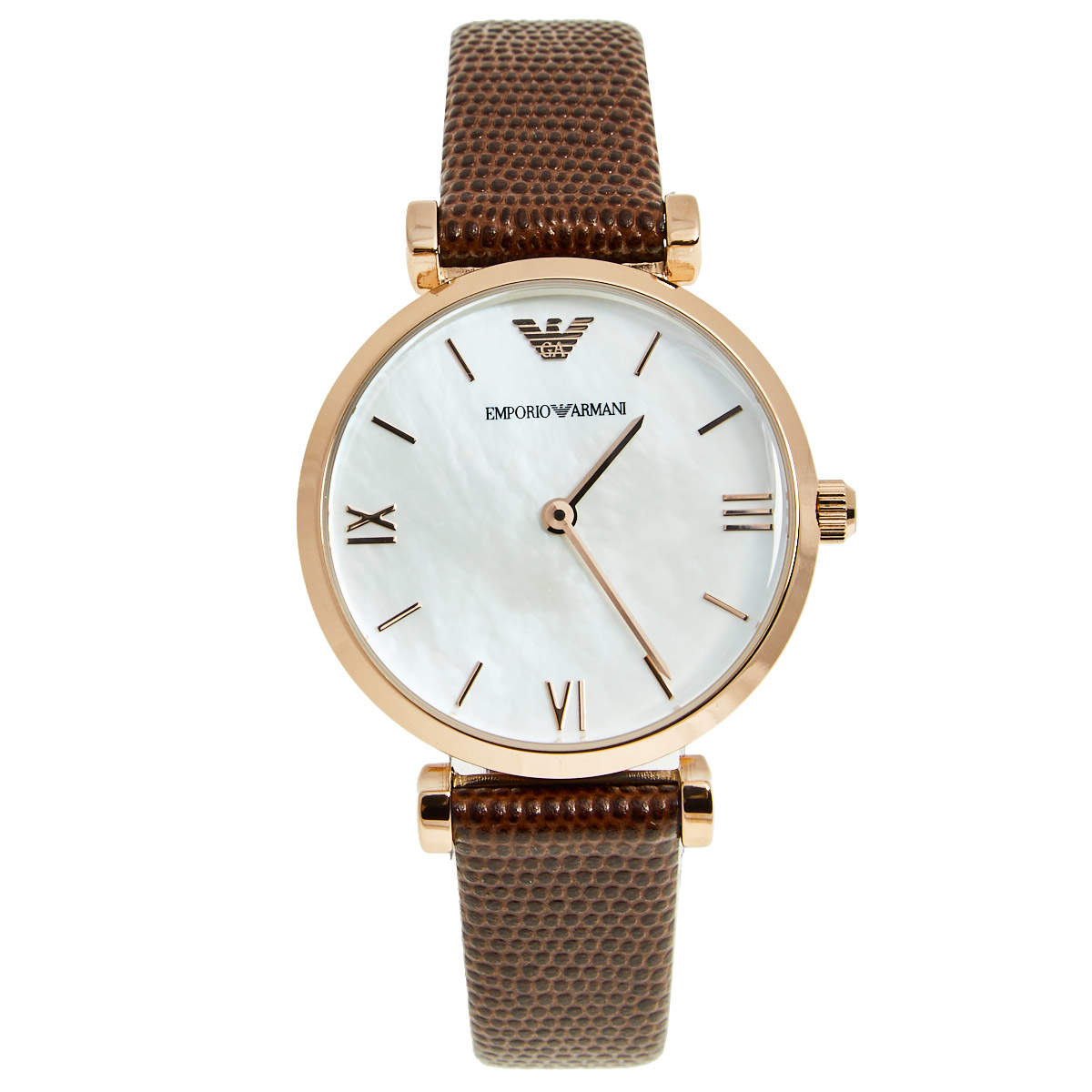 Emporio Armani Meccanico Automatic Silver Dial Red Leather Strap Watch For Women - AR60044