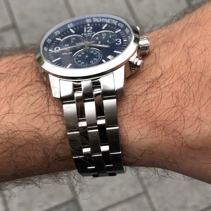 Tissot PRC 200 Chronograph Quartz Blue Dial Silver Steel Strap Watch For Men - T114.417.11.047.00