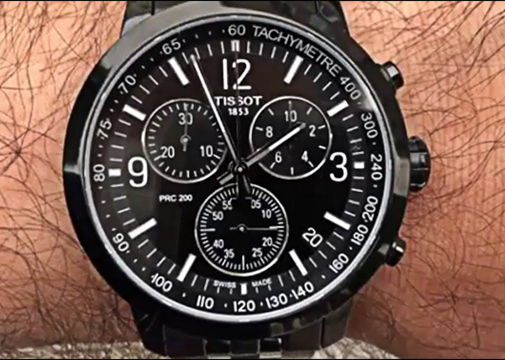 Tissot PRC 200 Chronograph Black Dial Black Steel Strap Watch For Men - T114.417.33.057.00