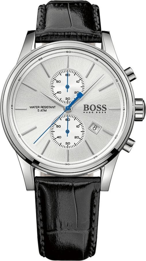Hugo Boss Jet Chronograph White Dial Black Leather Strap Watch for Men - 1513282