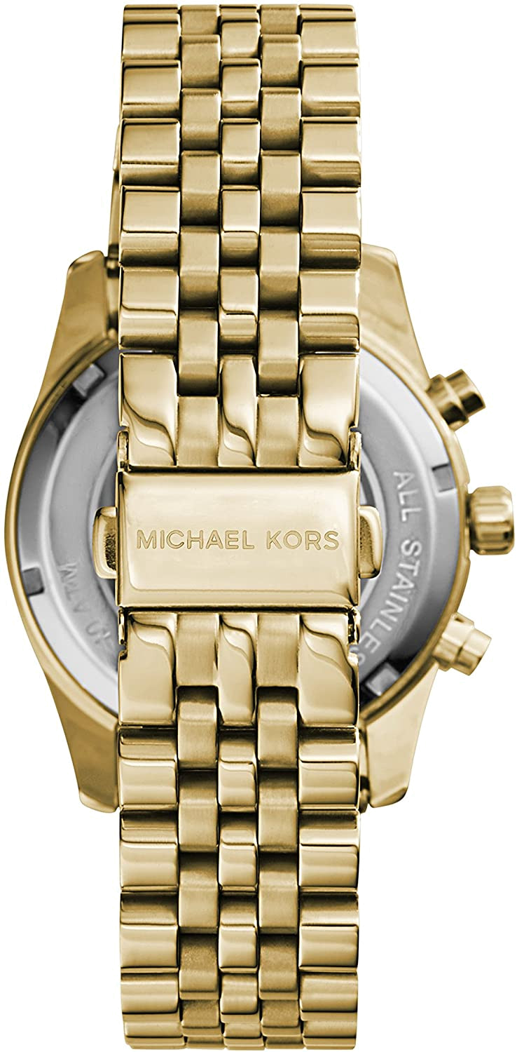 Michael Kors Lexington Chronograph Gold Dial Gold Steel Strap Watch for Women - MK5556