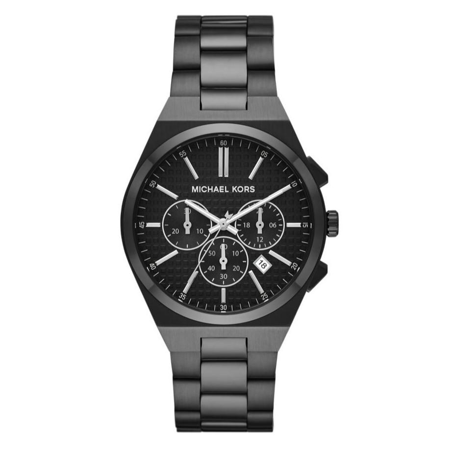 Michael Kors Lennox Chronograph Black Dial Black Steel Strap Watch For Men - MK9146