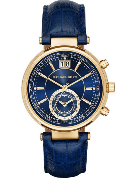Michael Kors Sawyer Blue Dial Blue Leather Strap Watch for Women - MK2425