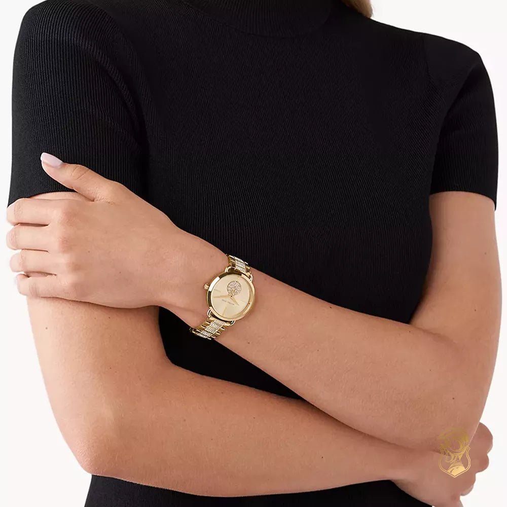 Michael Kors Portia Three-Hand Crystals Gold Dial Gold Steel Strap Watch for Women - MK4602