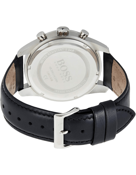 Hugo Boss Skymaster Chronograph Black Dial Black Leather Strap Watch for Men - 1513782