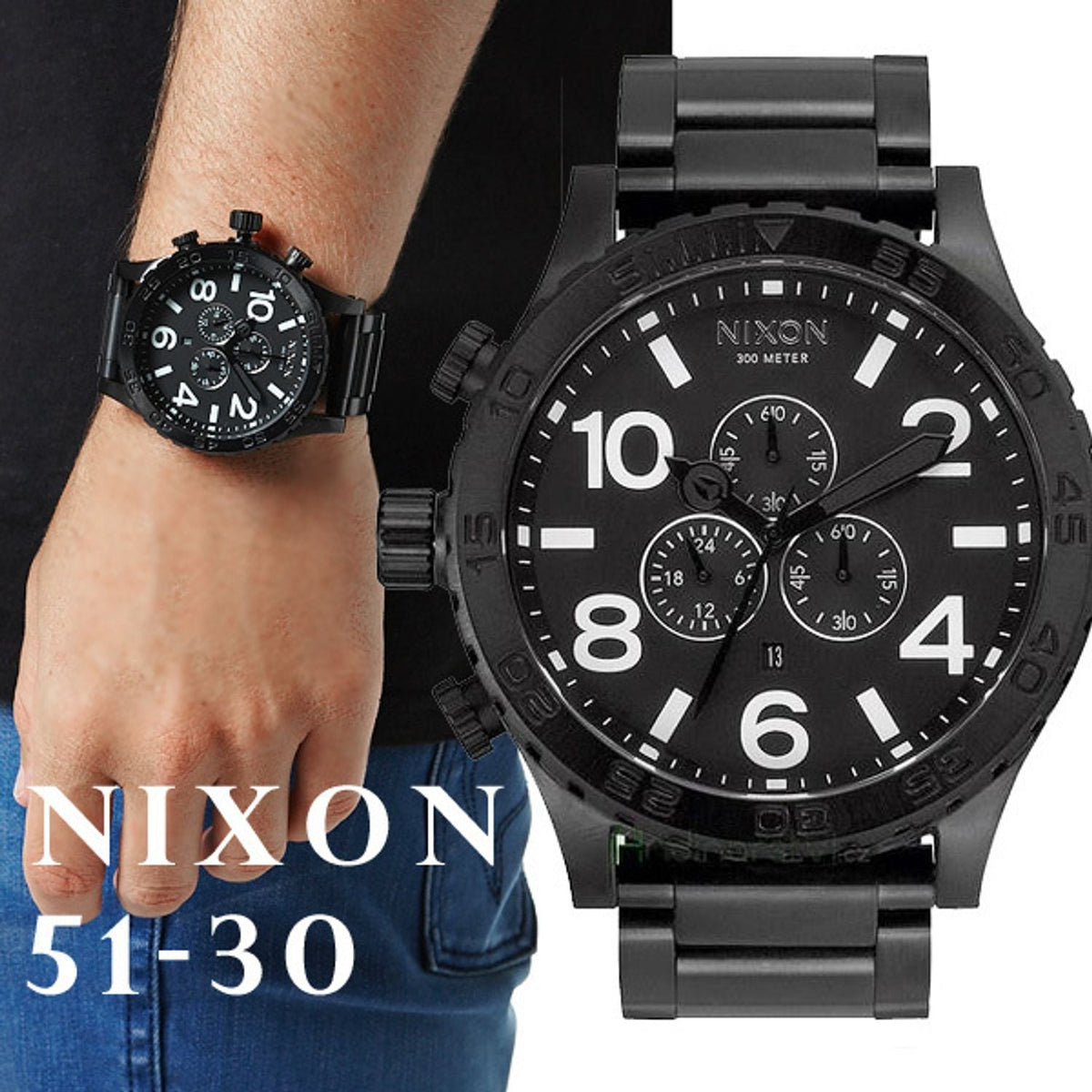 Nixon 51-30 Chrono Black Dial Black Steel Strap Watch for Men - A083-001