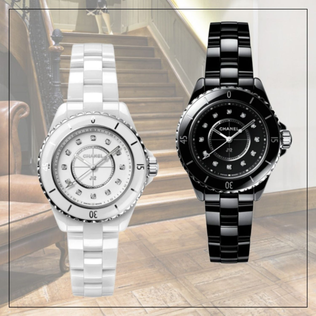 Chanel J12 Quartz Diamonds Black Dial Black Steel Strap Watch for Women - J12 H5701