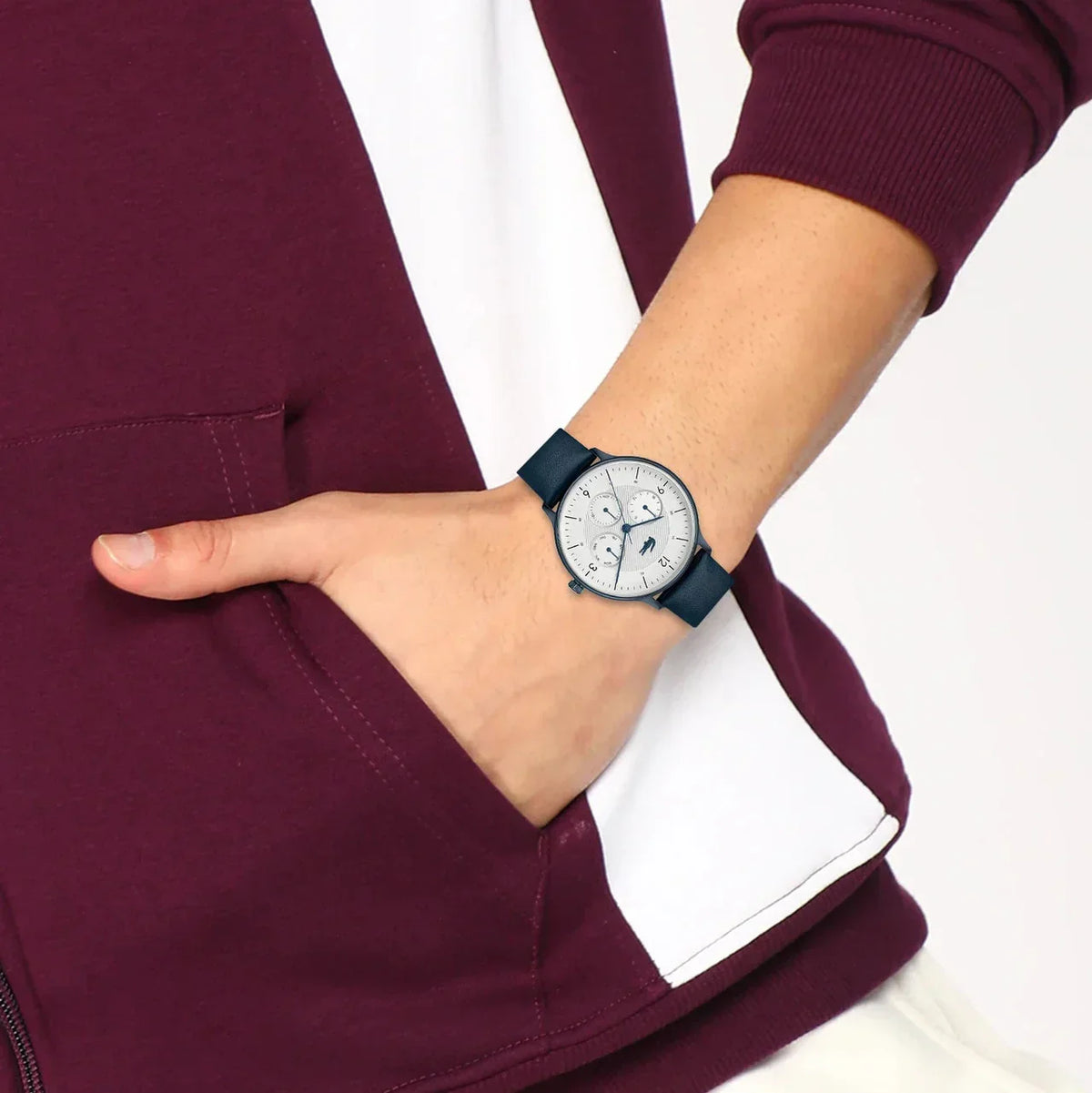 Lacoste Club White Dial Blue Leather Strap Watch for Men - 2011140