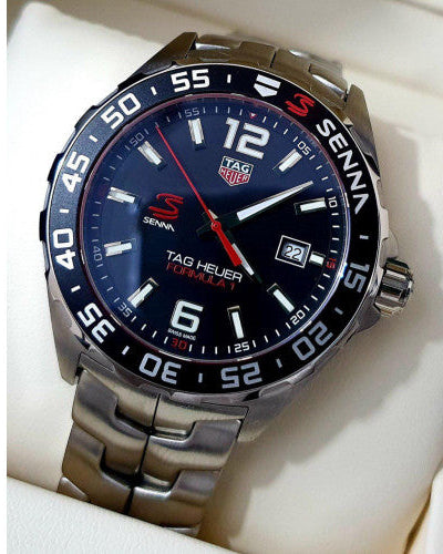 Tag Heuer Formula 1 Quartz Senna Limited Edition Black Dial Silver Steel Strap Watch for Men - WAZ1012.BA0883