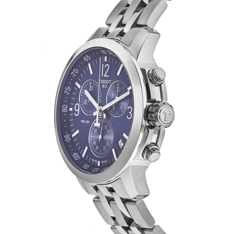Tissot PRC 200 Chronograph Blue Dial Silver Steel Strap Watch For Men - T114.417.11.047.00