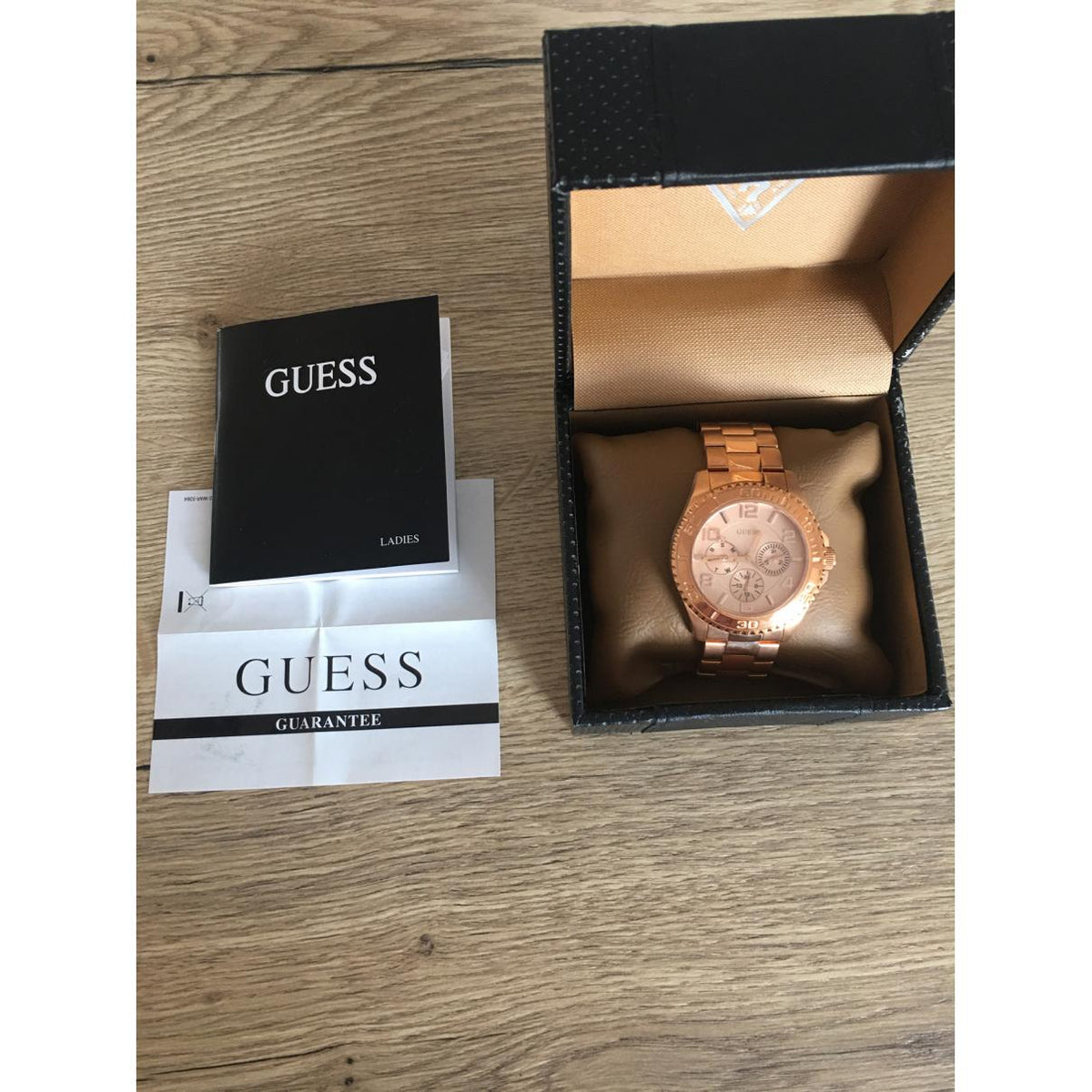 Guess BFF Multifunction Rose Gold Dial Rose Gold Steel Strap Watch for Women - W0231L4