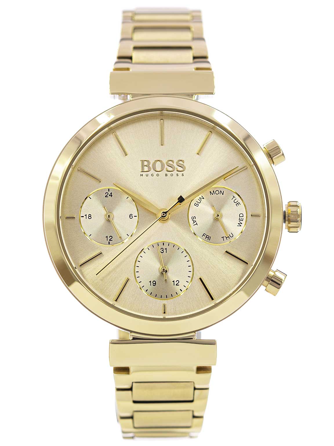 Hugo Boss Flawless Chronograph Gold Dial Gold Steel Strap Watch for Women - 1502532