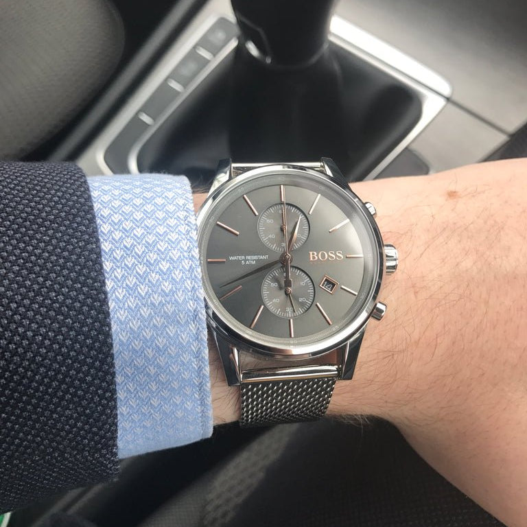 Hugo Boss Jet Chronograph Grey Dial Silver Mesh Bracelet Watch for Men - 1513440