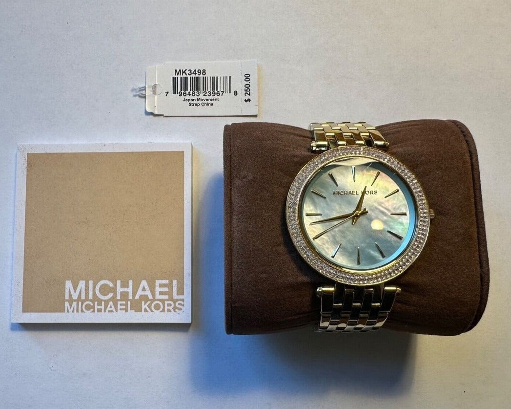 Michael Kors Darci Analog Mother of Pearl Green Dial Gold Steel Strap Watch For Women - MK3498