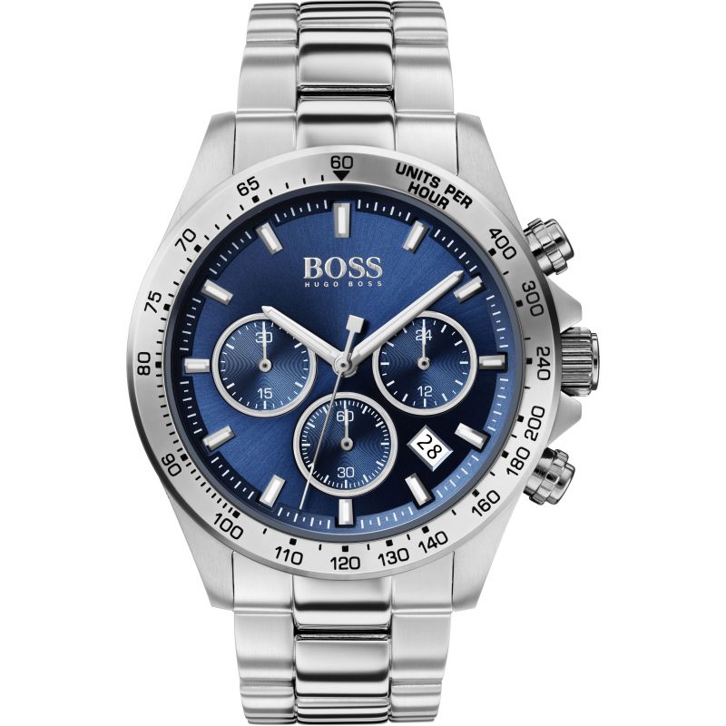 Hugo Boss Hero Sport Chronograph Blue Dial Silver Steel Strap Watch for Men - 1513755