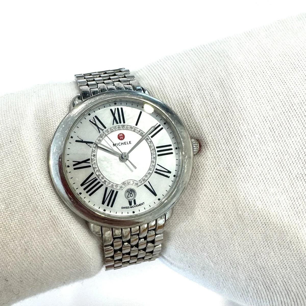 Michele Serein Mother of Pearl Dial Silver Steel Strap Watch for Women - MWW21B000030
